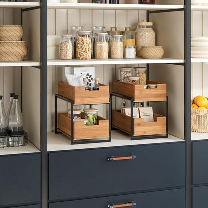 Seville Classics Bamboo Premium Organizer Storage Bins for Kitchen Silverware, Pantry, Closet, Office Desk, Pens, Utensils, Makeup, K Cup, Bamboo, Bag Holder Bin Set