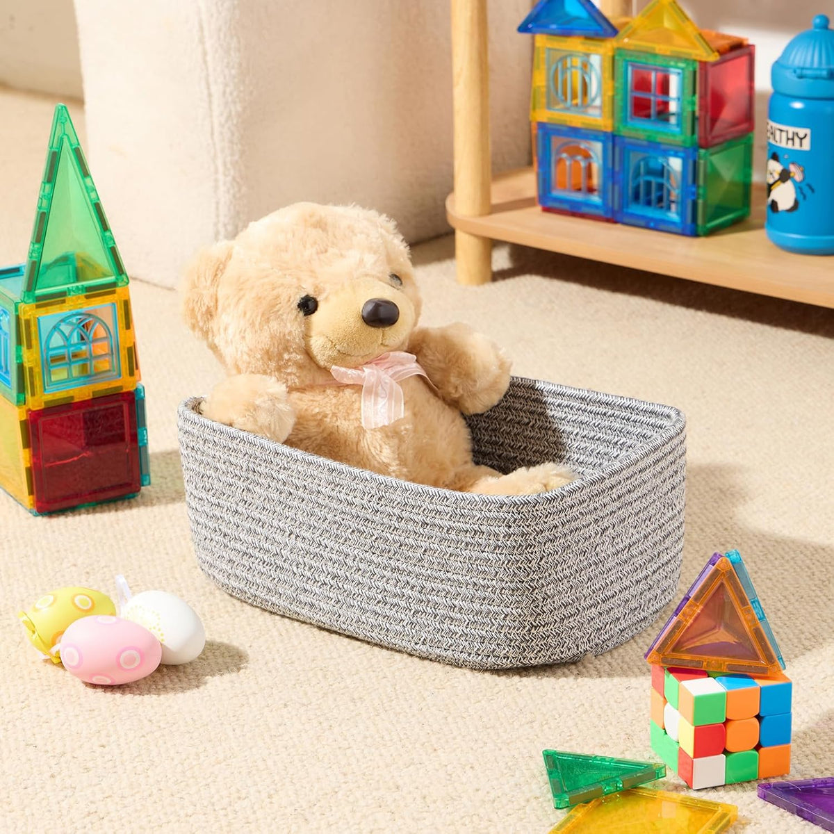 MiniArk Small Storage Baskets for Organizing | Closet Organizer Bins | Shelf Toy Basket | Woven Rope Baskets | Cube Decorative Box | Shallow Basket | L11.5xW7.5xH4.7| Brown