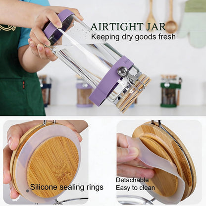 Large Glass Nuts Storage Container, Airtight Food Storage Jar with Bamboo Lid & Scoop, Keeps Nuts Crunchy & Fresh, Perfect for Pantry Organization & Storing Nuts, Almonds, Peanuts - 1.5-Quart