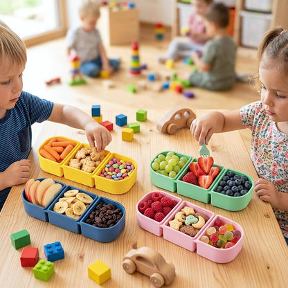 Silicone Reusable Snack Containers with Lids - 8 oz Double Compartment Snackle Box for Kids & Adults, BPA-Free & Leakproof, Small for Dressing, Snacks, School, Office, Picnic