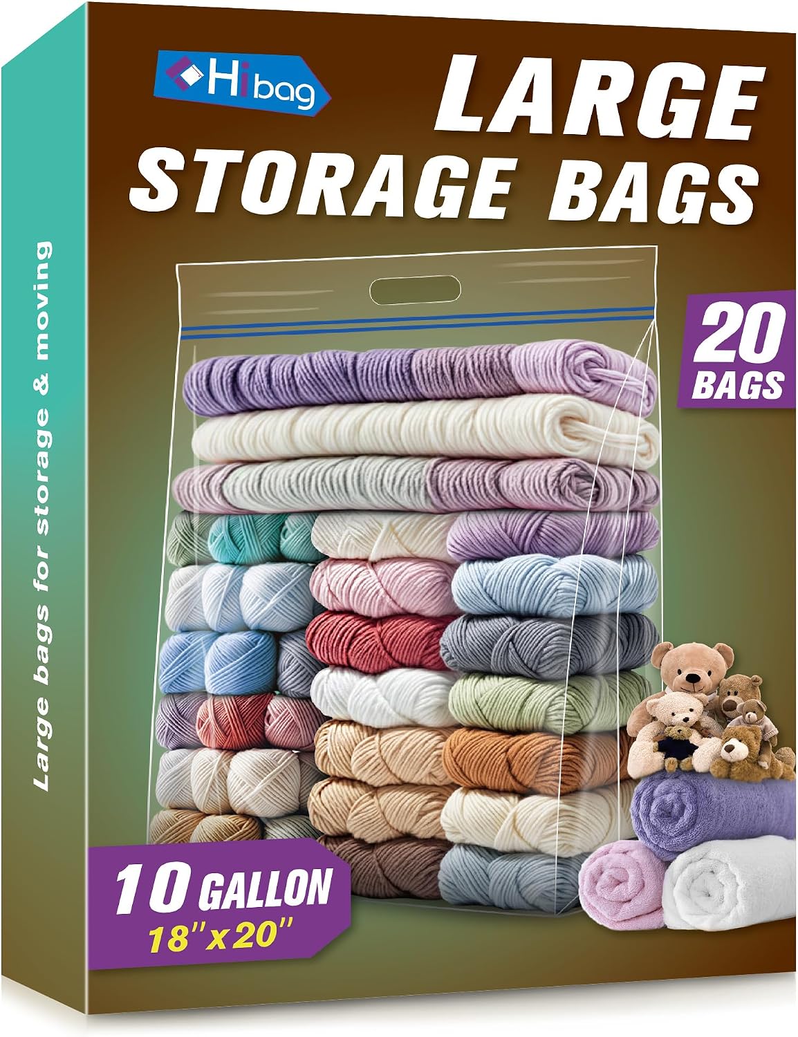 HIBAG 25 Gallon Jumbo Storage Bags, 35” x 24” Resealable Clear Bags with Handle, Extra Large XL Heavy Duty for Clothes Pillow Travel Moving, Pack of 3