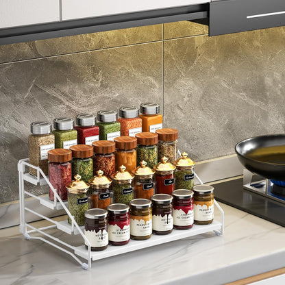 RCHYFEED Spice Rack Organizer for Cabinet Pantry,4 Tier Spice Rack Countertop, Depth Adjustable Spice Organization for Cabinet,Tierd Seasoning Organizer for Cabinet(Black) | for Cabinet Pantry