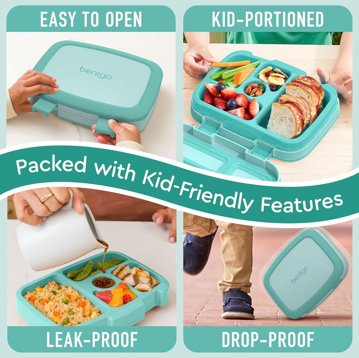 Bentgo Kids Bento-Style 5-Compartment Leak-Proof Lunch Box - Ideal Portion Sizes for Ages 3 to 7 - Durable, Drop-Proof, Dishwasher Safe, PFAS & BPA-Free & Made with Food-Safe Materials (Blue)