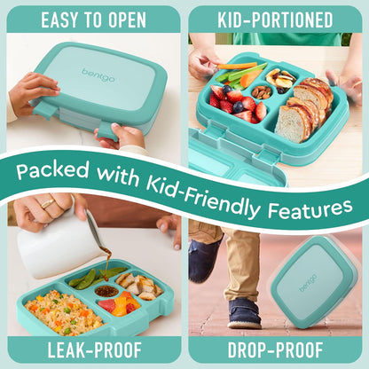 Bentgo Kids Bento-Style 5-Compartment Leak-Proof Lunch Box - Ideal Portion Sizes for Ages 3 to 7 - Durable, Drop-Proof, Dishwasher Safe, PFAS & BPA-Free & Made with Food-Safe Materials (Blue)
