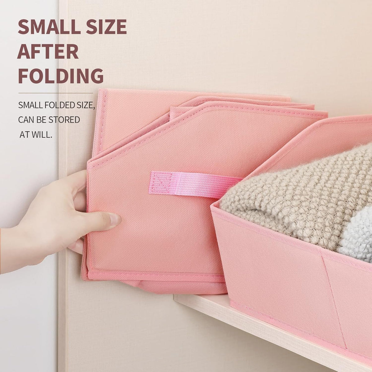 Homsorout Closet Organizers Bins 6 Packs - Large Closet Shelf Organizer with Handles, Fabric Trapezoid Storage Bins, Collapsible Storage Cubes for Clothes, Towels, Light Gray