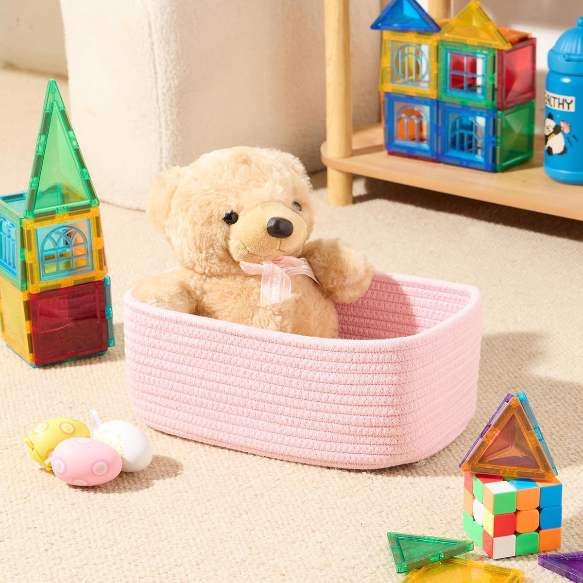 MiniArk Small Storage Baskets for Organizing | Closet Organizer Bins | Shelf Toy Basket | Woven Rope Baskets | Cube Decorative Box | Shallow Basket | L11.5xW7.5xH4.7| Brown