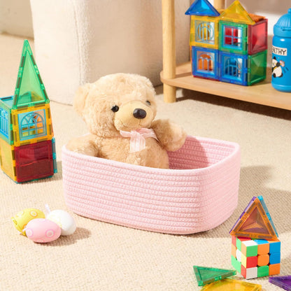 MiniArk Small Storage Baskets for Organizing | Closet Organizer Bins | Shelf Toy Basket | Woven Rope Baskets | Cube Decorative Box | Shallow Basket | L11.5xW7.5xH4.7| Brown