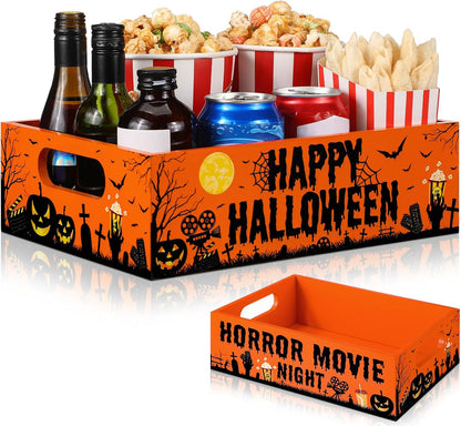 Movie Night Supplies Snack Trays with Handles Reusable Wooden Movie Gift Basket for Theater Popcorn Bucket Bowl Box Container Family Room Decor(Classic Style)