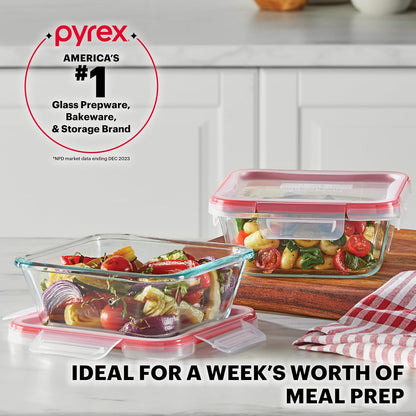 Pyrex Freshlock (4 Cup) Glass Food Storage Containers Set, Airtight & Leakproof Plastic Locking Lids BPA-Free, Meal Prep Containers Set, Freezer Dishwasher Microwave Safe