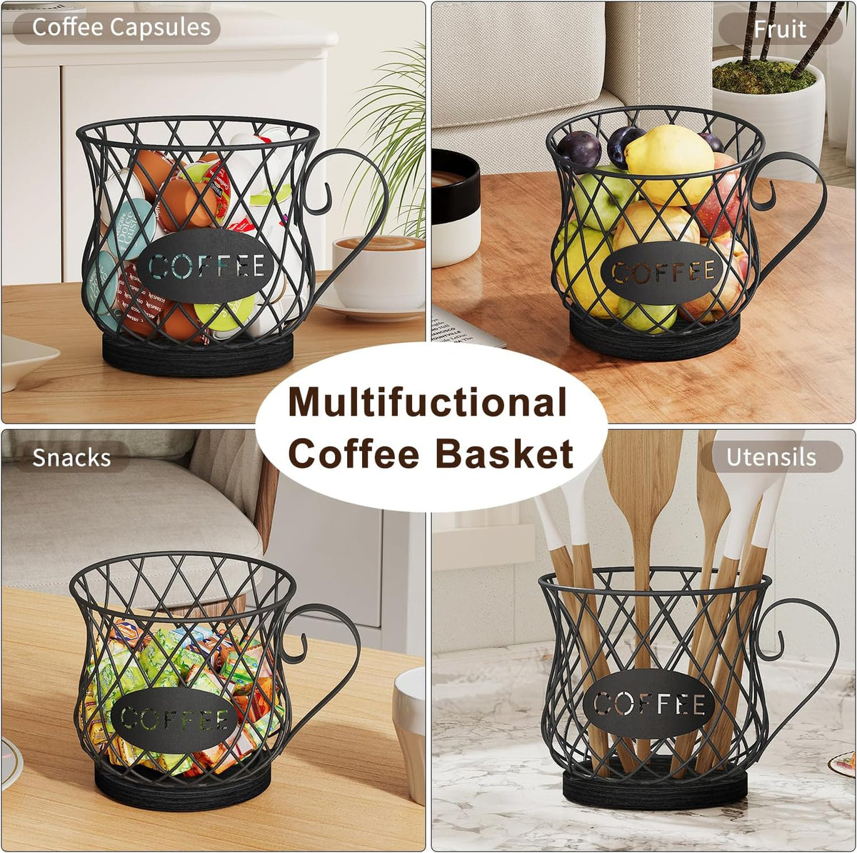 YINMIT K Cup Holder Organizer, Sturdy Coffee Pod Holder Organizer, 35 Kcup Large Capacity Storage Basket for Kitchen Counter and Office Desktop (Circular Grid)