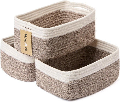 MiniArk Small Storage Baskets for Organizing | Closet Organizer Bins | Shelf Toy Basket | Woven Rope Baskets | Cube Decorative Box | Shallow Basket | L11.5xW7.5xH4.7| Brown