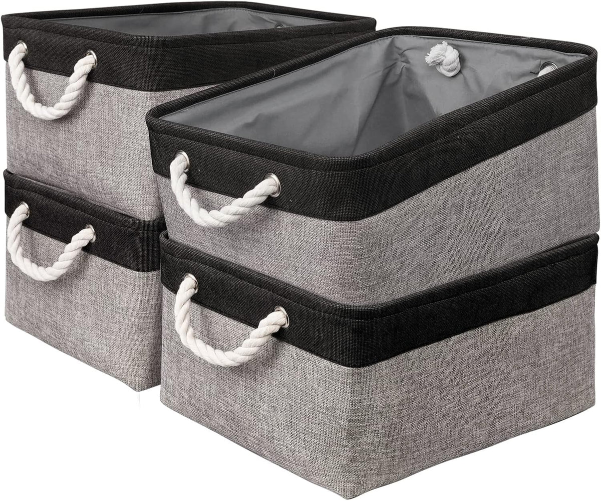Fabric Storage Bins 12x8x5 inch [6-Pack] with Rope Handles - Decorative Baskets for Organizing