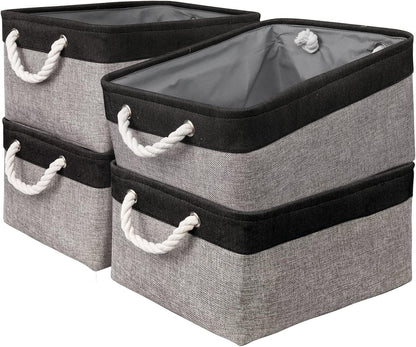 Fabric Storage Bins 12x8x5 inch [6-Pack] with Rope Handles - Decorative Baskets for Organizing