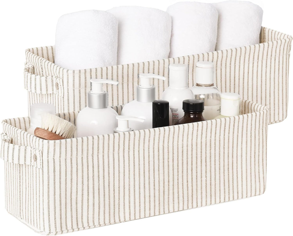 StorageWorks Narrow Storage Bins, Small Basket for Closet and Shelves, Fabric Organizer with Handles, Toilet Paper Storage, Black, 2-Pack