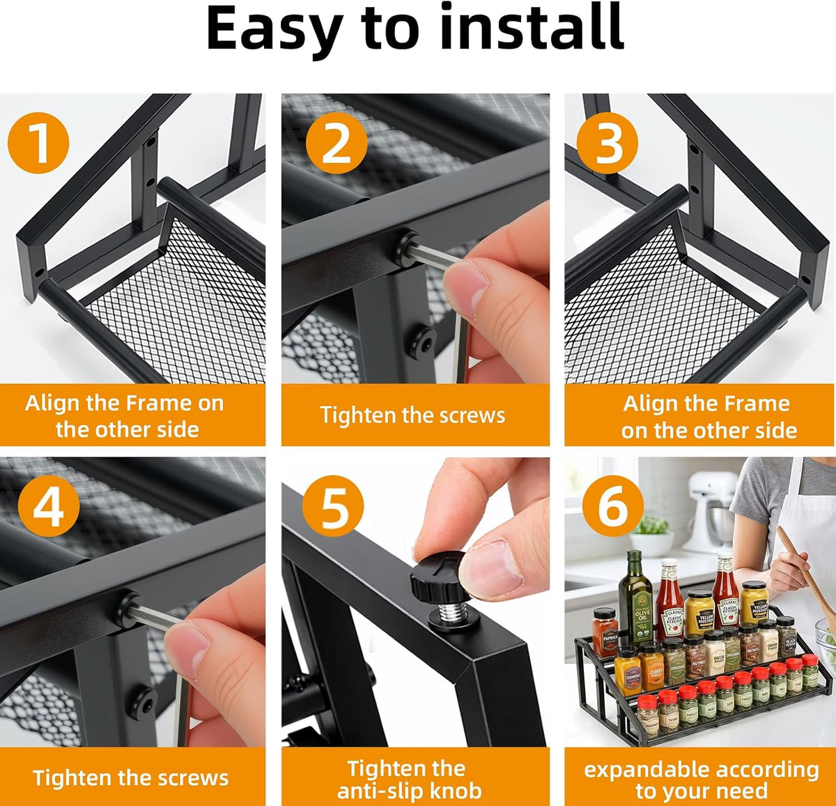 3 Tier Expandable Spice Rack Organizer for Kitchen,13.7"-23.6" Heavy Duty Spice Organization Shelf,Metal Pantry Storage Shelves Racks, Good Space for for Pantry, Counter top,Patent Pending