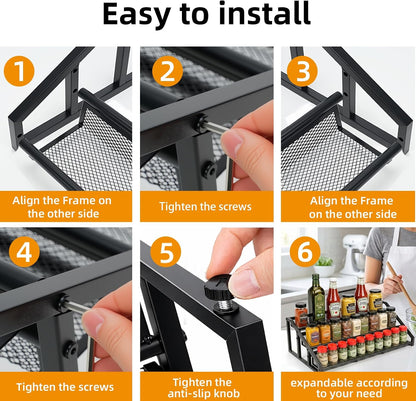 3 Tier Expandable Spice Rack Organizer for Kitchen,13.7"-23.6" Heavy Duty Spice Organization Shelf,Metal Pantry Storage Shelves Racks, Good Space for for Pantry, Counter top,Patent Pending