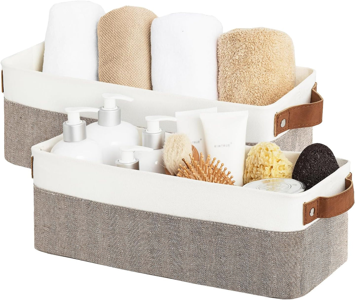 StorageWorks Narrow Storage Bins, Small Basket for Closet and Shelves, Fabric Organizer with Handles, Toilet Paper Storage, Black, 2-Pack