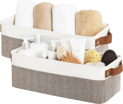 StorageWorks Narrow Storage Bins, Small Basket for Closet and Shelves, Fabric Organizer with Handles, Toilet Paper Storage, Black, 2-Pack