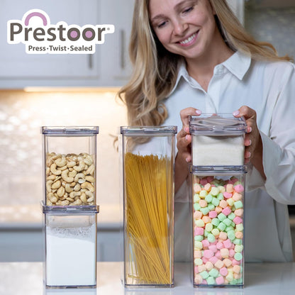 4-Pack Small Pantry Containers, 0.8 QT/0.76 L Clear SAN Food Storage Canisters with Twist-Lock Lids, Stackable for Sugar, Tea Bags, Seasoning, Nuts, Snacks(Sand)