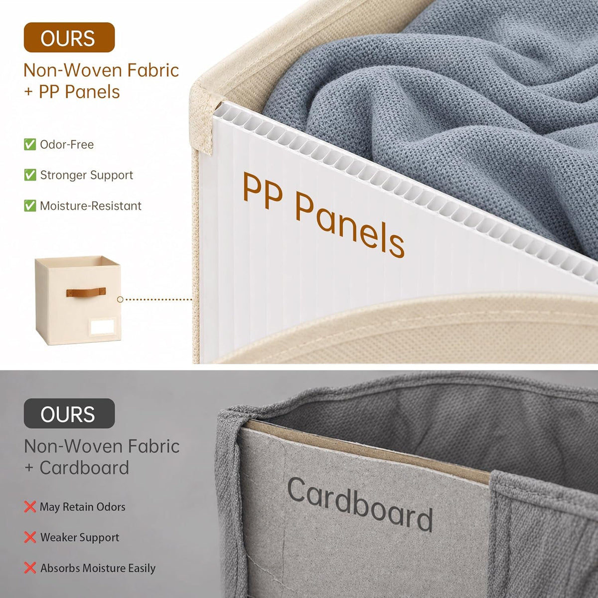 Storage Cubes, 11 Inch Fabric Storage Cubes Organizer Bins with Labels, Odor-Free & Sturdy PP Structure, Cubby Baskets for Closet, Shelves, Toys & Nursery (Beige)