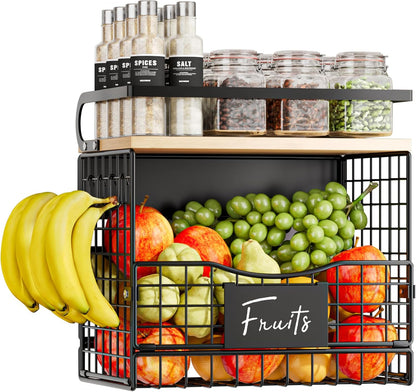 Magnetic Shelf for Fridge,Hanging Wall Basket for Potato Onion Fruit and Vegetable Storage Bins,Large Produce Container Magnetic Spice Rack for Refrigerator Kitchen Counter Pantry,Black