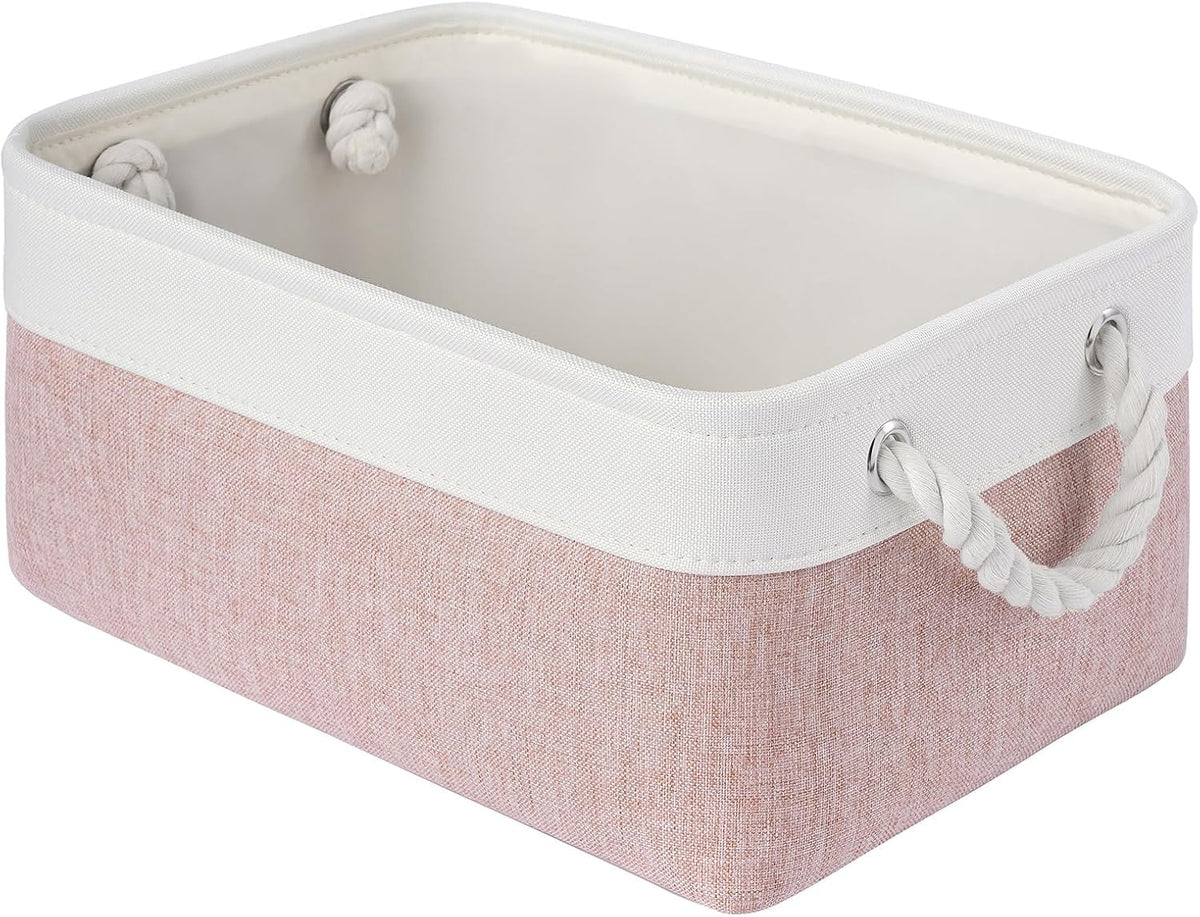 Large Storage Baskets- 15.7x11.8x8.26 inch Storage Bins for Shelves and Closet Organizing, Foldable Fabric Bin for Home Organization Clothes and Laundry (3-Pack, White&Khaki)