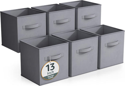 Sorbus Foldable Storage Cubes - 6 Fabric Baskets for Organizing Pantry, Closet, Shelf, Nursery, Playroom, Toy Box, Cubby -11 Inch Dual Handle Collapsible Closet Organizers and Storage Bins (Navy Blue)