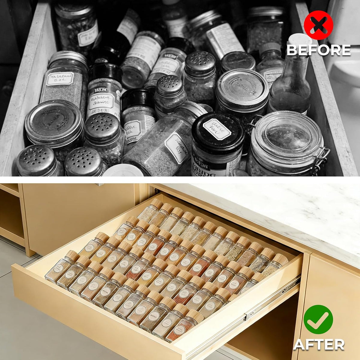 UFORU Acrylic Spice Drawer Organizer 4 Tier(4 Packs), Expandable from 11" to 22" Seasoning Organizer Tray for Kitchen - Clear Tiered Spice Rack for Drawer, No Assembly Required(Jars Not Included)