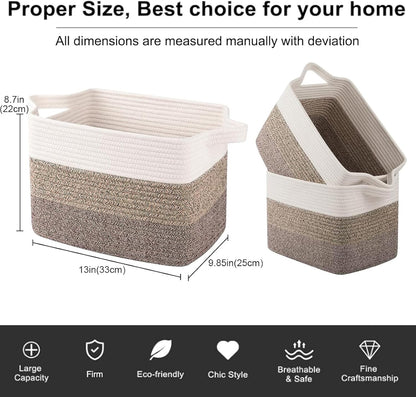 OIAHOMY Storage Basket, Woven Baskets for Storage, Cotton Rope Basket for toys,Towel Baskets for Bathroom - Pack of 3, Gradient Yellow