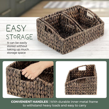 Set of 3 Handwoven Storage Baskets – Decorative Natural Wicker Organizer Bins with Built-in Handles for Bathroom, Kitchen, Pantry, Nursery, Closet, Laundry, Living Room, and Home Use