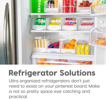 IRIS USA Clear Plastic Stackable Storage Bins, Large-, Open Front Fridge Pantry Kitchen Closet Cabinet Bathroom Organizer Basket for Organizing Snack, Cans, Office Supplies, and Coffee Pods