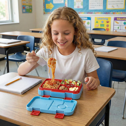 Bento Lunch Box for Kids, 6 Compartments BPA Free, Dishwasher Safe Back to School Snack Bento Lunch Containers Boxes, Ideal Portion Sizes for On-the-Go Meal, Ages 3+, School, Green Patterned