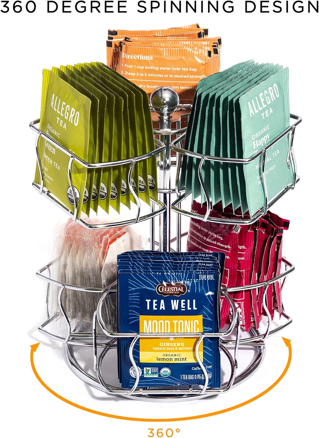 Sorbus Tea Bag Spinning Carousel - Tea Caddy Organizer for Countertop - Matcha Station Accessories - 2 Tier Revolving Storage for Pantry - Holds Up to 60 Large Tea Bags