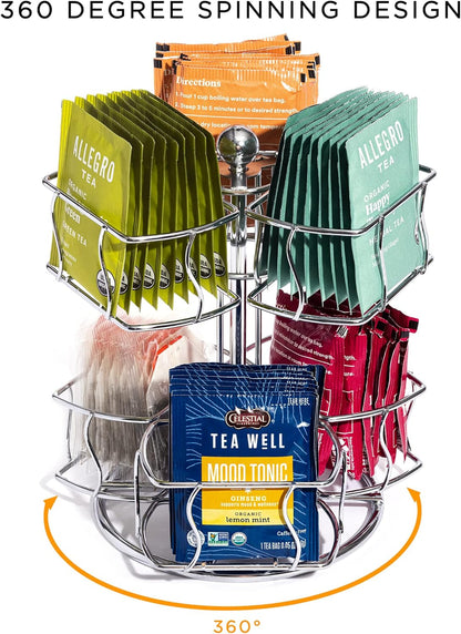 Sorbus Tea Bag Spinning Carousel - Tea Caddy Organizer for Countertop - Matcha Station Accessories - 2 Tier Revolving Storage for Pantry - Holds Up to 60 Large Tea Bags