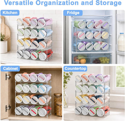 Water Bottle Organizer for Cabinet, Large Compartment Tumbler Organizer for Stanley 40oz Tumbler, Stackable Stanley Cup Organizer Holder for Cabinet, Kitchen Countertop Organization & Storage, 4 Pack