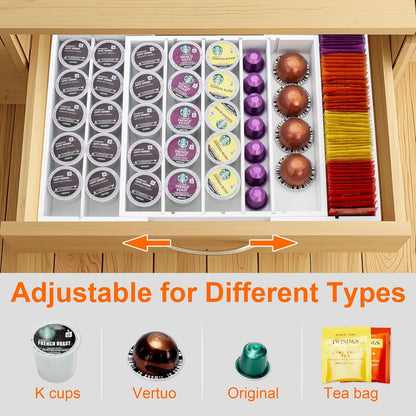MinBoo Bamboo K Cup Holder for Drawer or Countertop Coffee Pod Holder Expandable K Cup Pod Storage Tea bag organizer K Cup Storage for Coffee Station Home Office and Kitchen