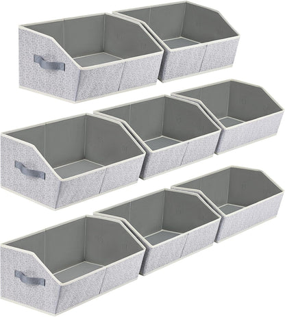 Homsorout Closet Organizers Bins 6 Packs - Large Closet Shelf Organizer with Handles, Fabric Trapezoid Storage Bins, Collapsible Storage Cubes for Clothes, Towels, Light Gray