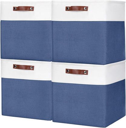 Bagnizer Large Fabric Storage Baskets | 50L Storage Bins, Decorative Linen Closet Baskets with Handles for Organizing, Shelf, Toys, Clothes, Home, Office, Nursery, 17x12x15Inches (Grey&White)