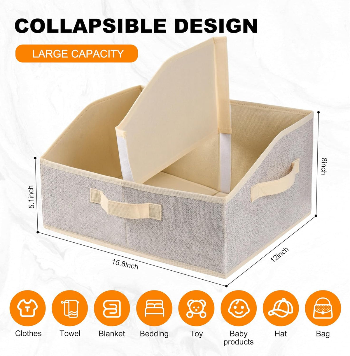 Closet Storage Bins, Large Closet Organizer Baskets with Divider & Handles,Trapezoid Fabric Shelf Organizers, Collapsible Storage Cubes for Clothes, Towels, Toys - Beige