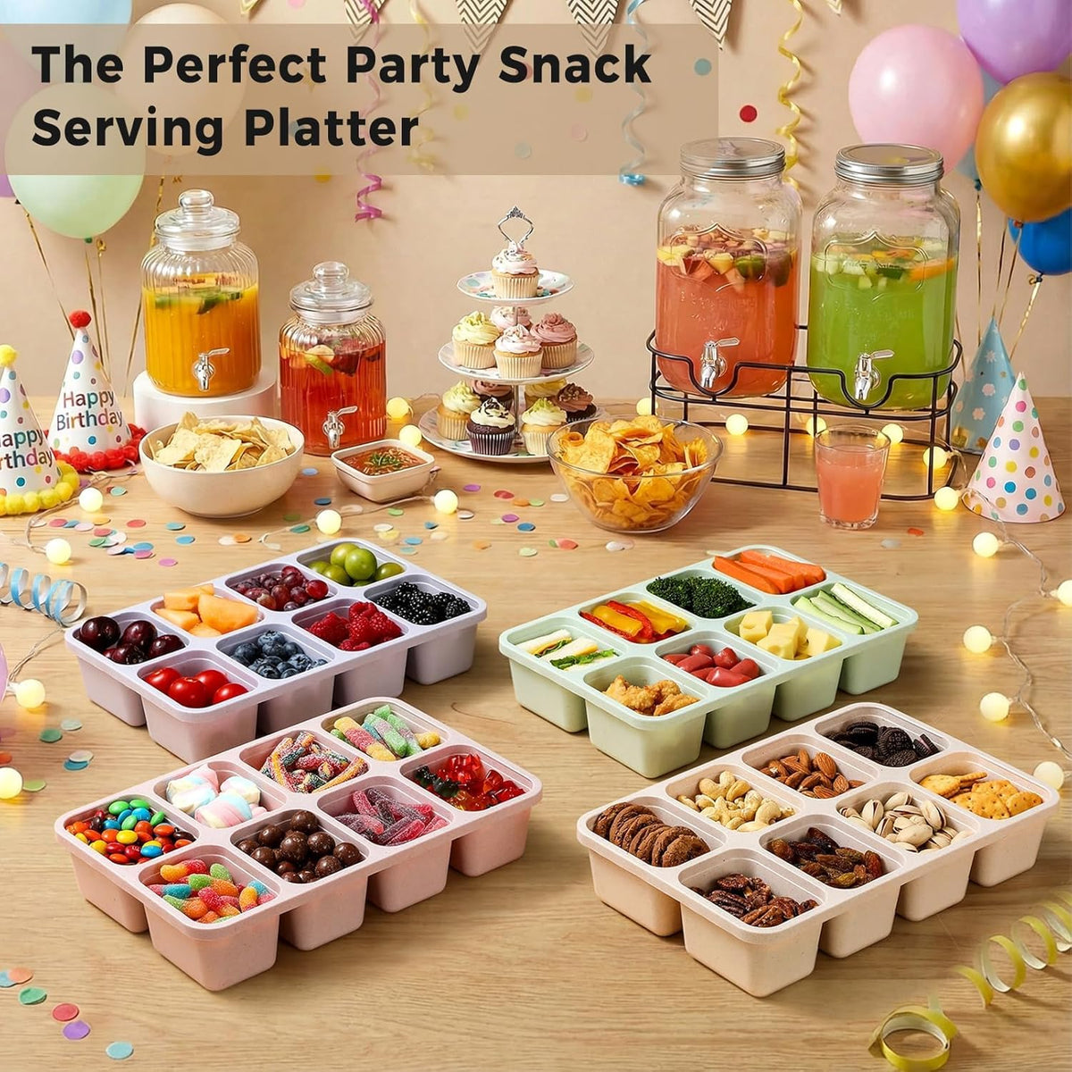 2 Pack Snackle Box Container with Lids, Dishwasher Safe 8 Compartment Divided Snack Serving Tray Platterbox, Protable No-Scatter Snacklebox Snack Container for Adult, Kids, Family, Travel, Party, Work