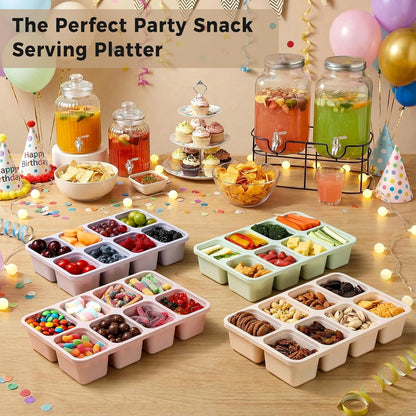 2 Pack Snackle Box Container with Lids, Dishwasher Safe 8 Compartment Divided Snack Serving Tray Platterbox, Protable No-Scatter Snacklebox Snack Container for Adult, Kids, Family, Travel, Party, Work