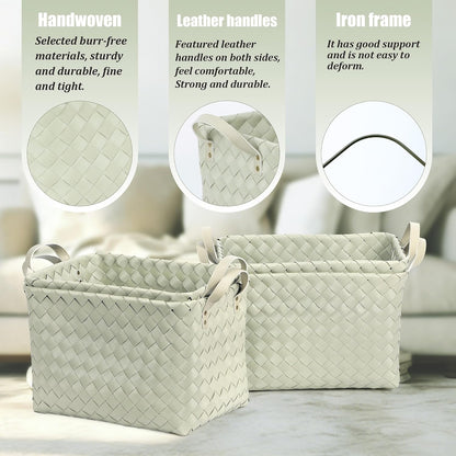 BROWNLILY Handwoven Clothes Basket Laundry Hampers Large Wicker Storage Baskets for Shelves Blankets Closet Storage Bins Car Bedroom Bathroom Organizers and Storage Bath (Pack of 4, Brown)