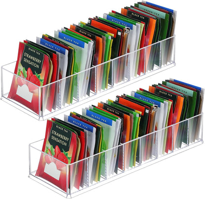 Cinnvoice 4 Pcs Tea Bag Storage Acrylic Clear Tea Drawer Organizer for Drawers, Kitchen, Cabinets, Pantry, Countertops Tea Organizer