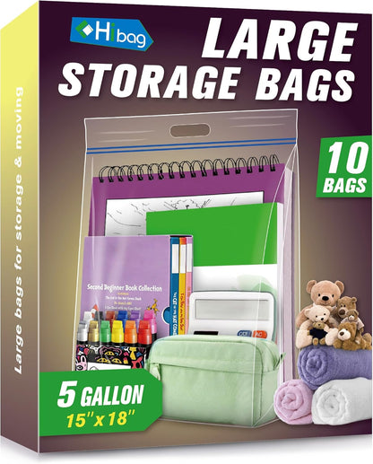 HIBAG 25 Gallon Jumbo Storage Bags, 35” x 24” Resealable Clear Bags with Handle, Extra Large XL Heavy Duty for Clothes Pillow Travel Moving, Pack of 3