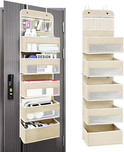 Over The Door Organizer with LifetimeWarranty, 4 Shelves & 4 Side Pockets, Large Storage Rack Holds 44lb, Heavy-Duty Reinforced Mesh Shelf for Bathroom, Closet, Toy Organization, Shoes, Towels, Grey