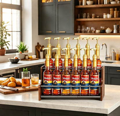 2-Tier Expandable Coffee Syrup Organizer – Countertop Rack Holds 8 to 12 Syrup Bottles, Display Shelf, Customizable Length Coffee Bar Shelf for Liquor, Spice Jars & Wine, Heavy Duty Coffee Bar Storage