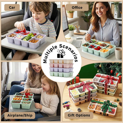 2 Pack Snackle Box Container with Lids, Dishwasher Safe 8 Compartment Divided Snack Serving Tray Platterbox, Protable No-Scatter Snacklebox Snack Container for Adult, Kids, Family, Travel, Party, Work