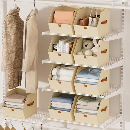 Homsorout Fabric Closet Storage Cubes - Square Storage Bins with Dual Handles for Clothes, Towels, Toys, Cube Storage Organizers for Bedroom, Nursery, Shelves, Closet, Small Spaces, Beige