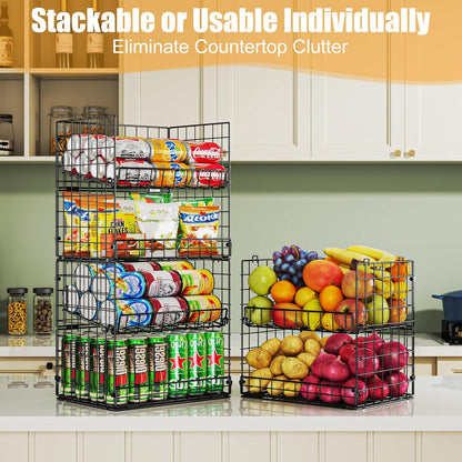 JKsmart 3 Pack XXL Stackable Wire Baskets with Handles for Pantry Storage and Organization, Fruit and Vegetable Basket with Name Plates, Metal Storage Bins for Snack Can Fruit Veggies, XXL