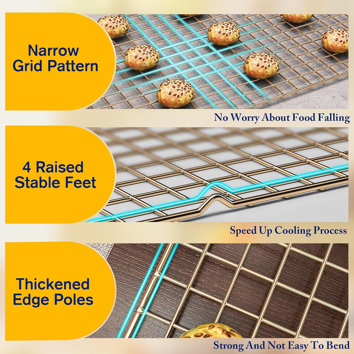 2PCS Cooling Racks for Cooking and Baking - 10" x 15"Heavy Duty Stainless Steel Wire Rack for Baking, Grilling, Roasting - Oven & Dishwasher Safe - Fits Jelly Roll Sheet Pan-Silver